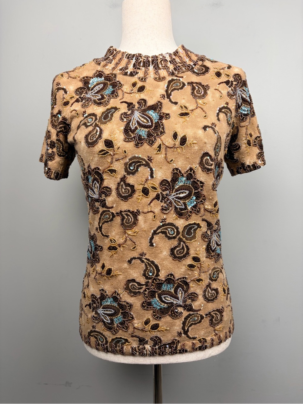 ESCADA Beaded Sequin Floral Paisley Sweater Top EU 36 US 6 Embellished